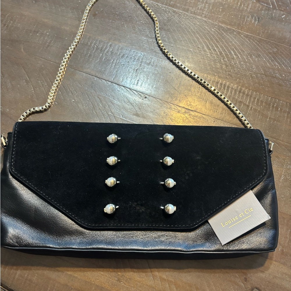 Louis et Cie Black Leather Clutch with Chain